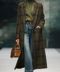 Retro Plaid Long Woolen Coat