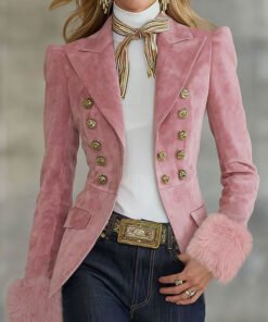 Lapel Multi-button Faux Suede And Fur Blazer